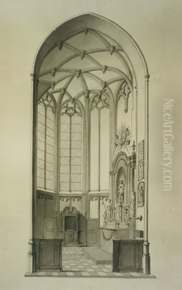 Dessin de la chapelle laterale d'une eglise Oil Painting by unknown