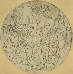 Medaillon representant la lapidation de deux hommes