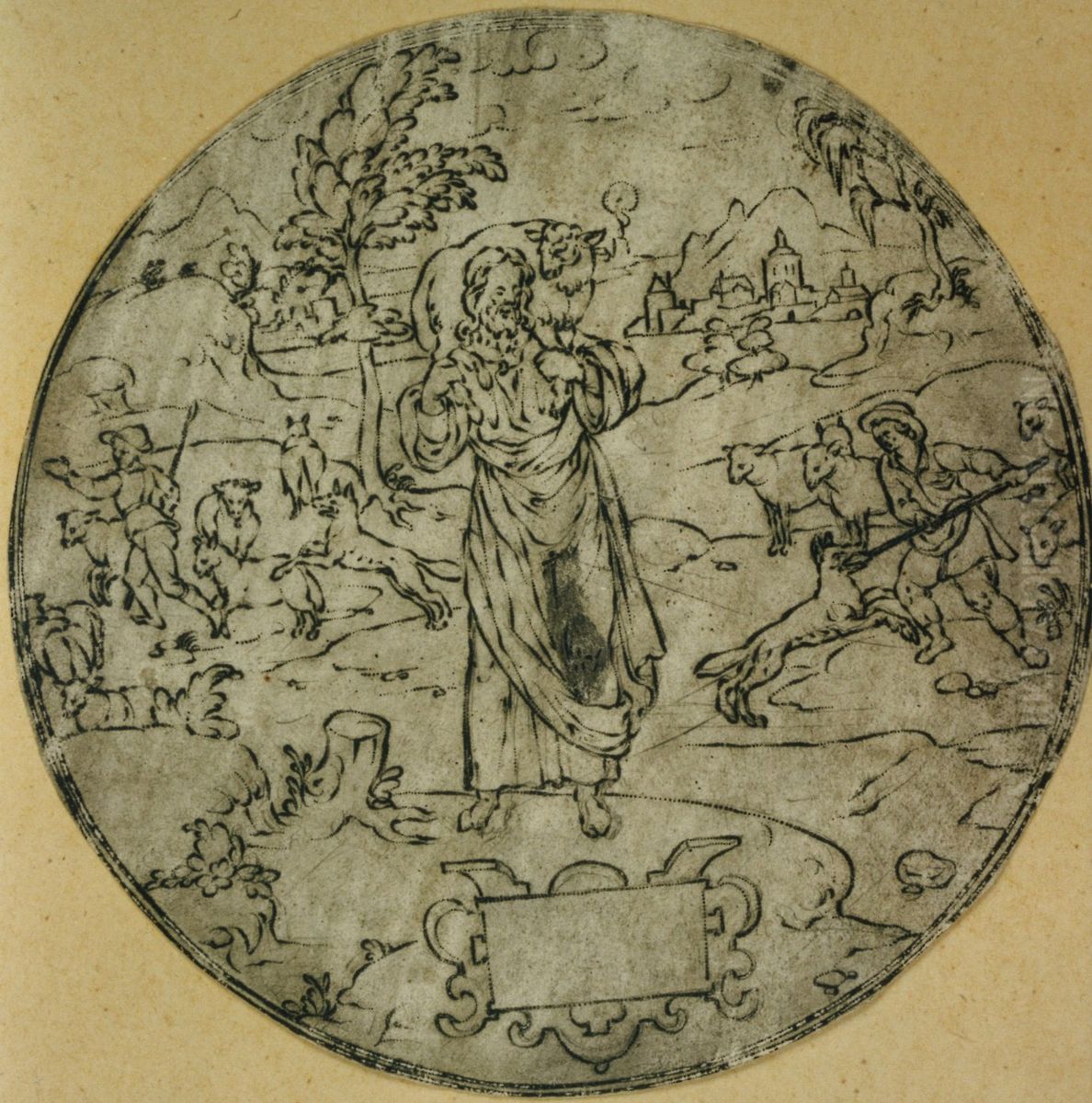Medallion depicting the Good Shepherd Oil Painting by unknown