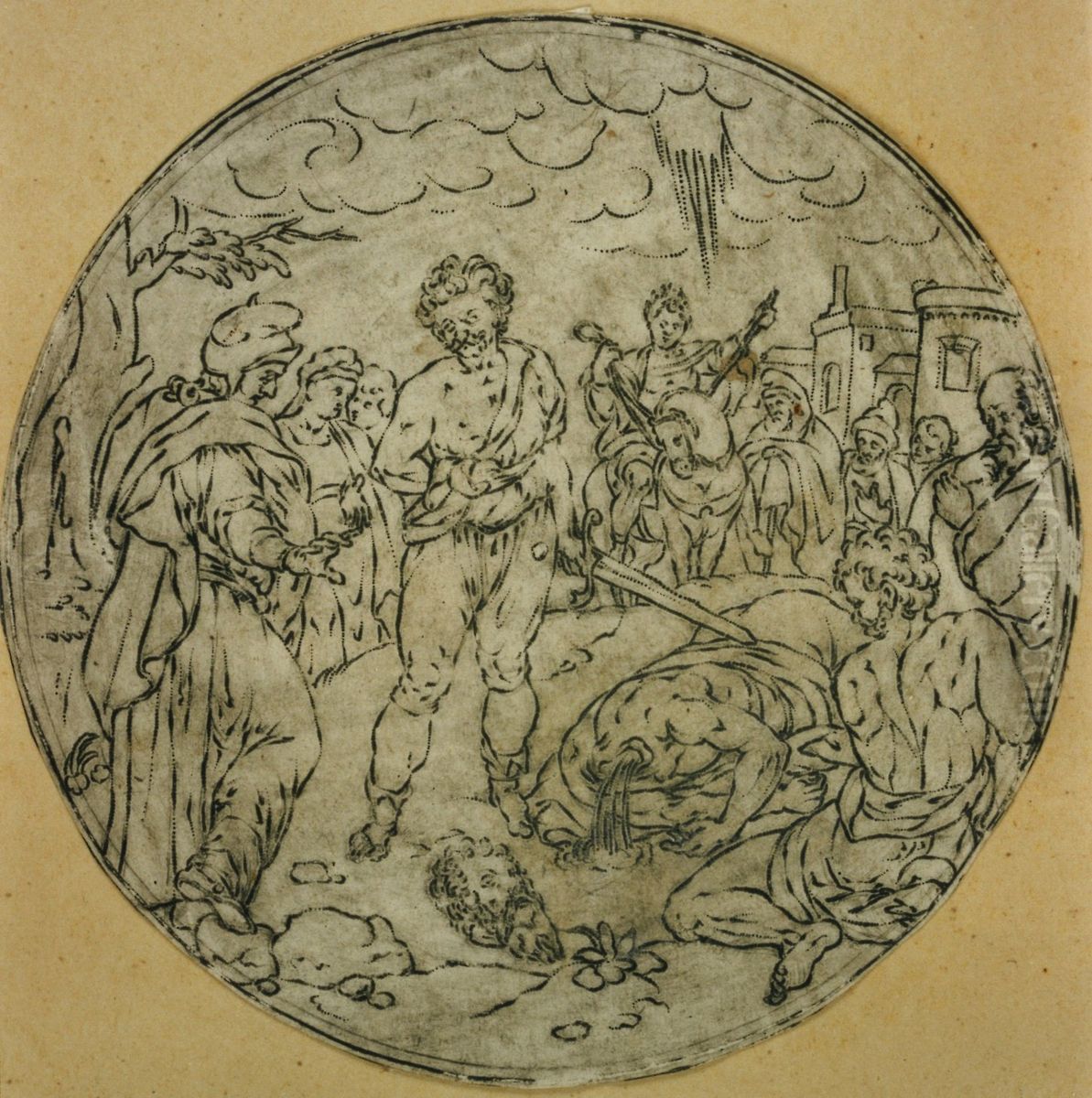 Medaillon representant David et Goliath (?) Oil Painting by unknown