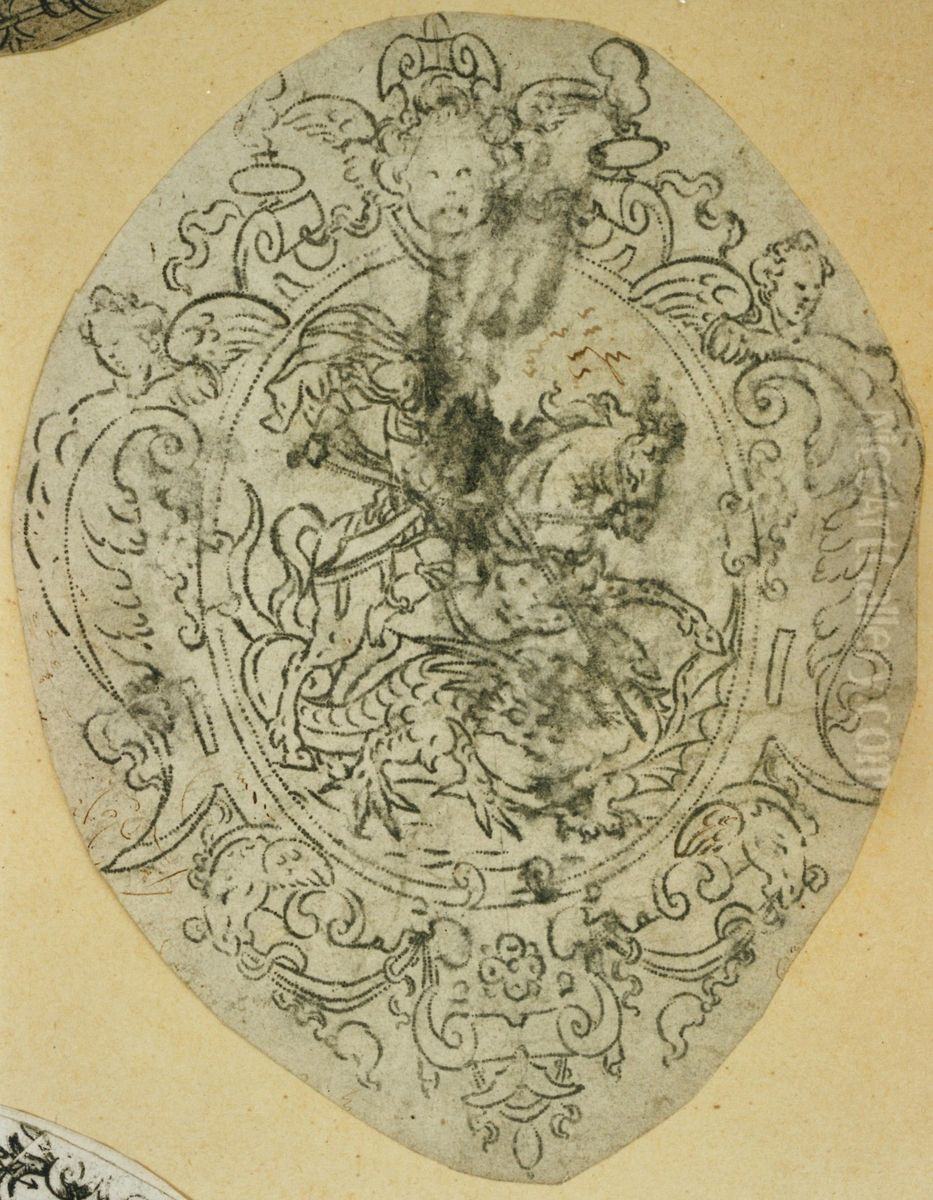 Medaillon met de voorstelling van Sint-Joris en de draak Oil Painting by unknown