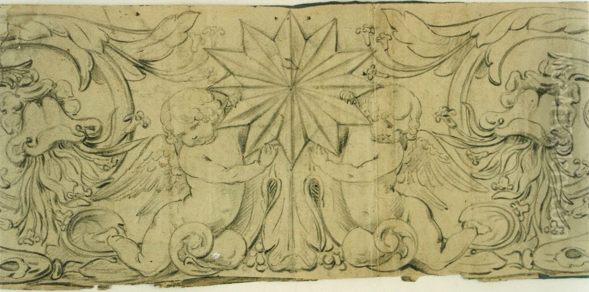 Decorative strip with foliage and putti Oil Painting by unknown