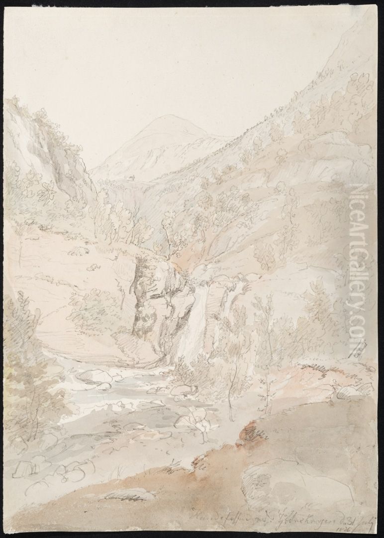 Hundefossen at Ytre Kroken Oil Painting by Johan Wilhelm Ludwig Dahl