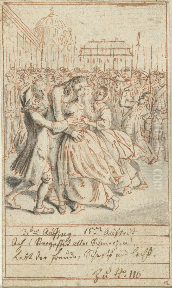 Louise and Alexis Embracing Each other on a Square Oil Painting by Daniel Nikolaus Chodowiecki