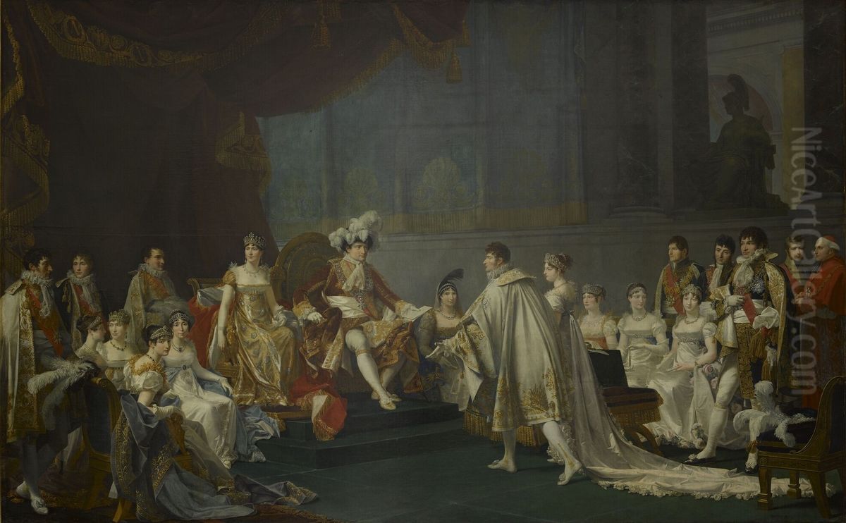 Signature du contrat de mariage du prince Jerome Bonaparte et de Frederique-Catherine de Wurtemberg. En presence de la famille imperiale aux Tuileries, le 22 aout 1807 Oil Painting by Jean-Baptiste Regnault
