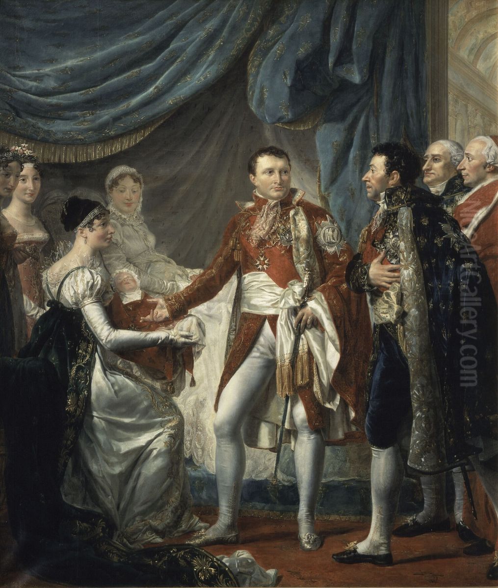 Napoleon I presents the King of Rome to the dignitaries of the Empire, March 20, 1811 Oil Painting by Georges Rouget