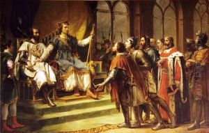 Saint Louis mediateur entre le roi d'Angleterre et ses barons (23 janvier 1264)ou 'Saint-Louis se prononcant comme arbitre a Amiens entre Henri III roi d'Angleterre et les barons anglais Saint Louis mediateur entre le roi d'Angleterre et ses barons (23 janvier 1264)ou 'Saint-Louis se prononcant comme arbitre a Amiens entre Henri III roi d'Angleterre et les barons anglais