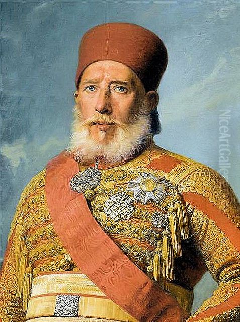 Ibrahim Pacha (1789-1848), vice-roi d'Egypte en 1848 apres l'abdication de son pere Mehemet Ali Oil Painting by Charles-Philippe Lariviere