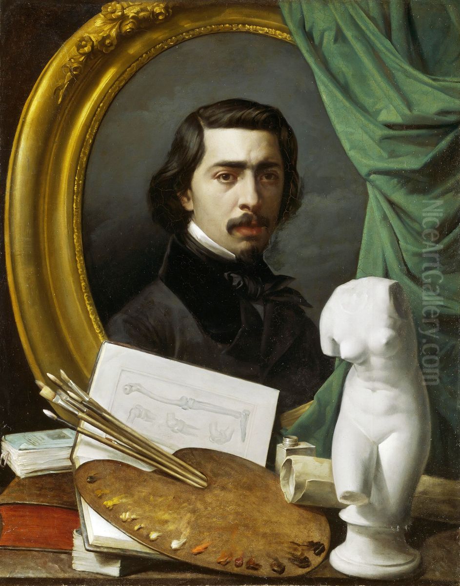 Autorretrato Oil Painting by Carlos Esquivel y Rivas