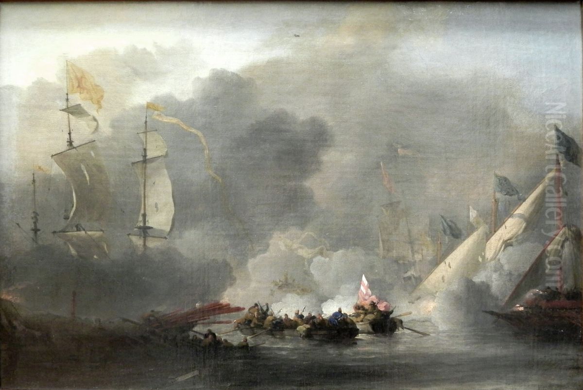 The Battle of Solebay Oil Painting by Willem van de Velde the Younger