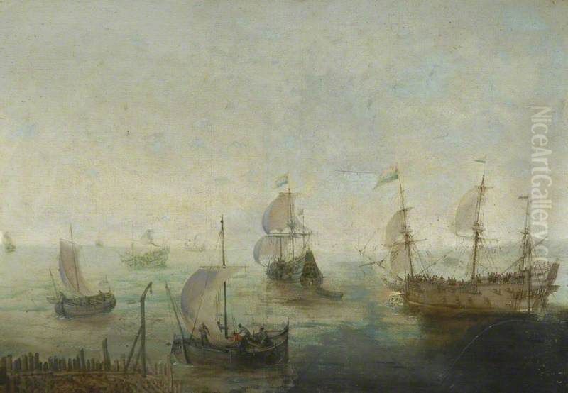 A Warship and Other Vessels Oil Painting by Willem van de Velde the Younger