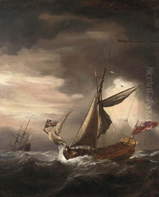 Een Engels Royal Yacht en andere schepen die in zware zeeen Oil Painting by Willem van de Velde the Younger