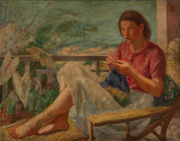 Nitting Oil Painting by Li Mei-shu