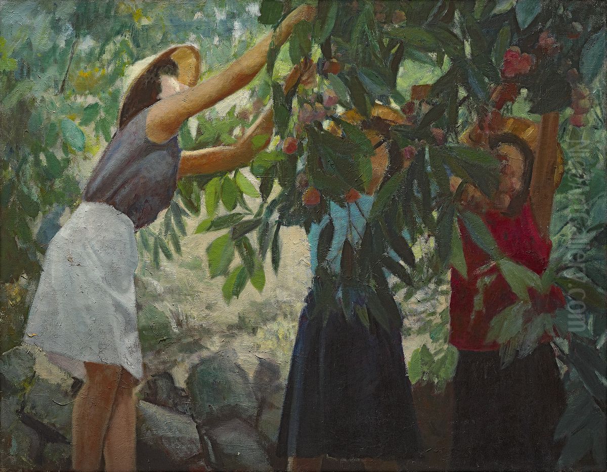 Picking Wax Apple-1 Oil Painting by Li Mei-shu