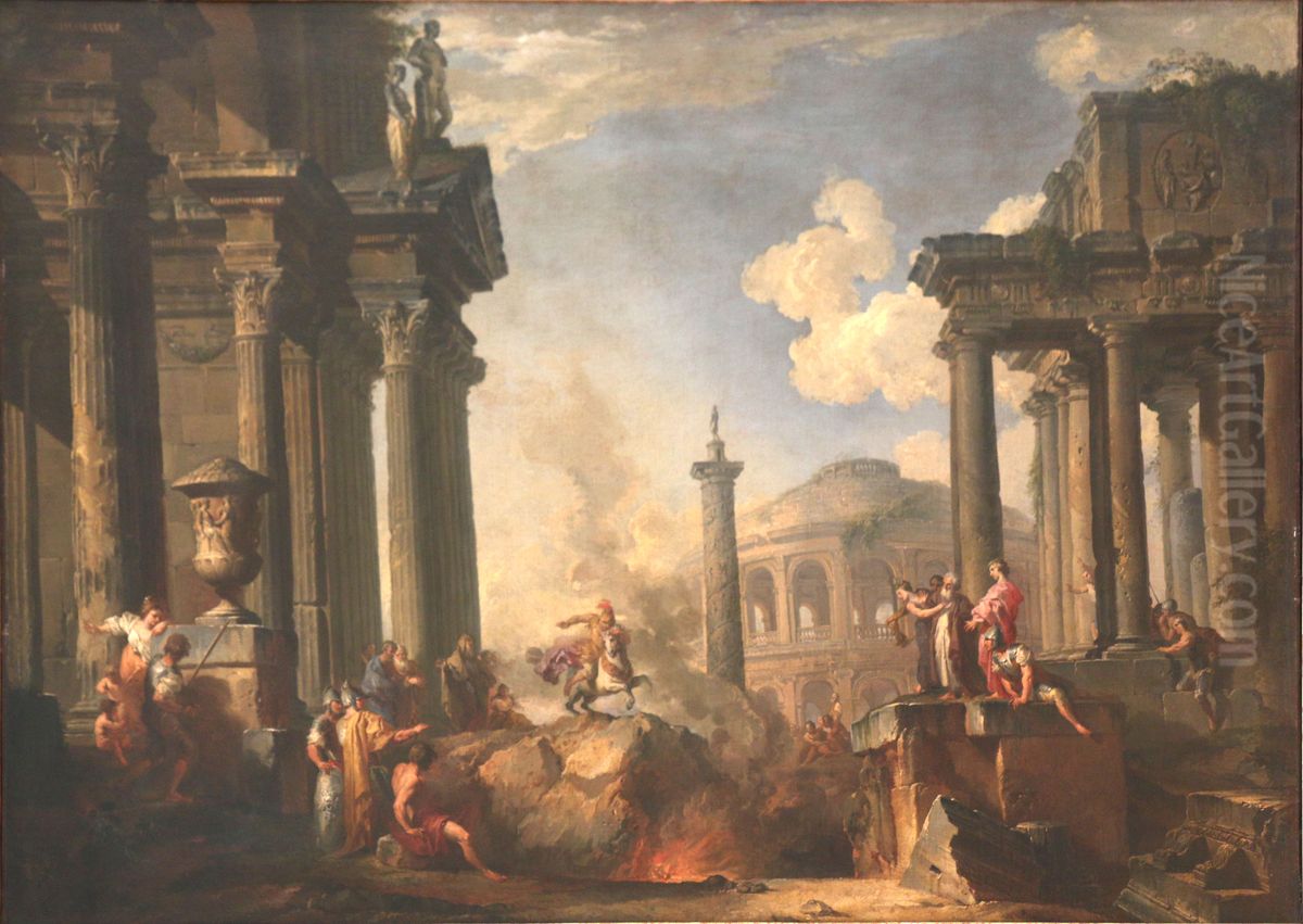 Le devouement de Marcus Curtius Oil Painting by Giovanni Paolo Panini