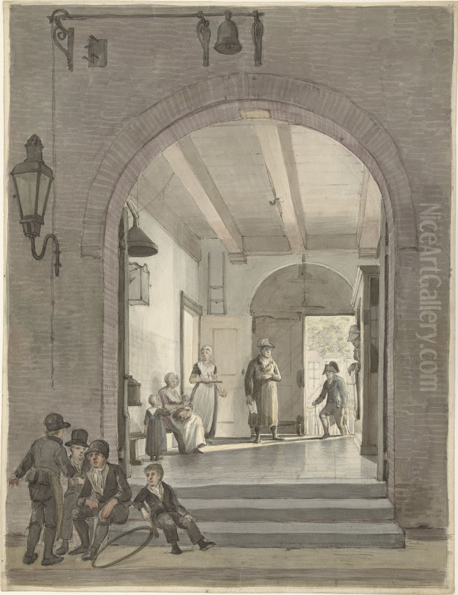 The Entrance of the Evangelisch-Lutherse Diaconie- en Bestedelingenhuis in Amsterdam Oil Painting by Johannes Jelgerhuis