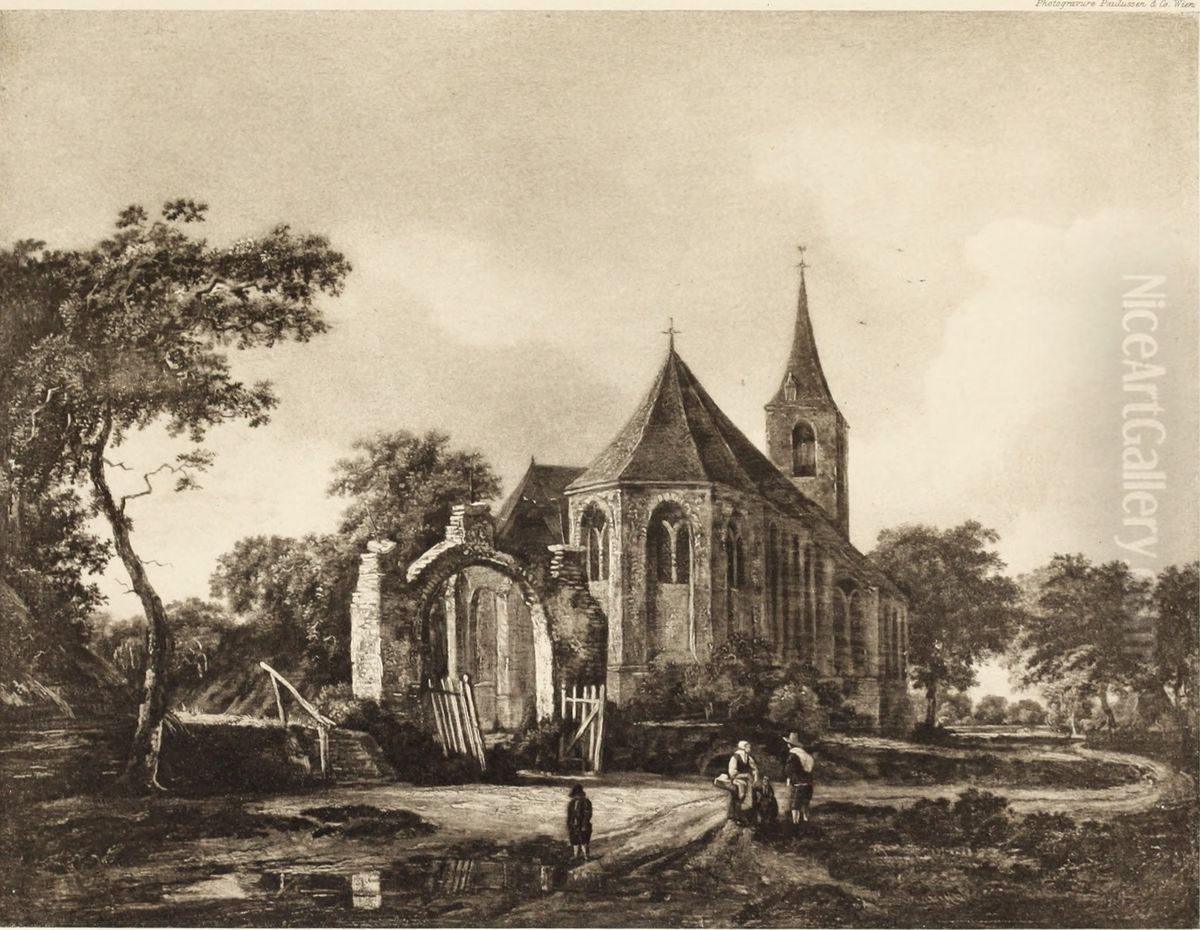 A Red Brick Church Among Trees Oil Painting by Meindert Hobbema