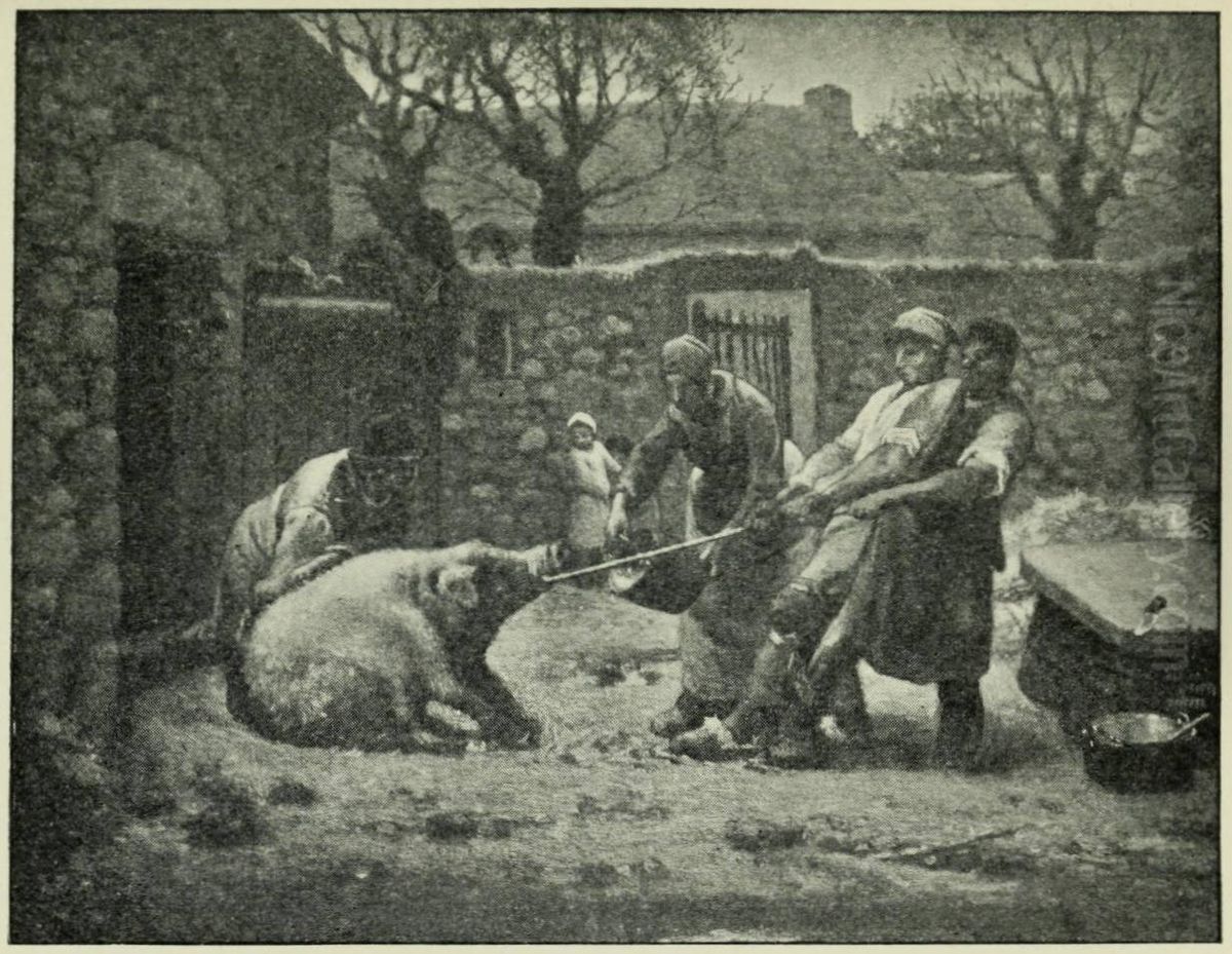 The Pig-Killers Oil Painting by Jean-Francois Millet