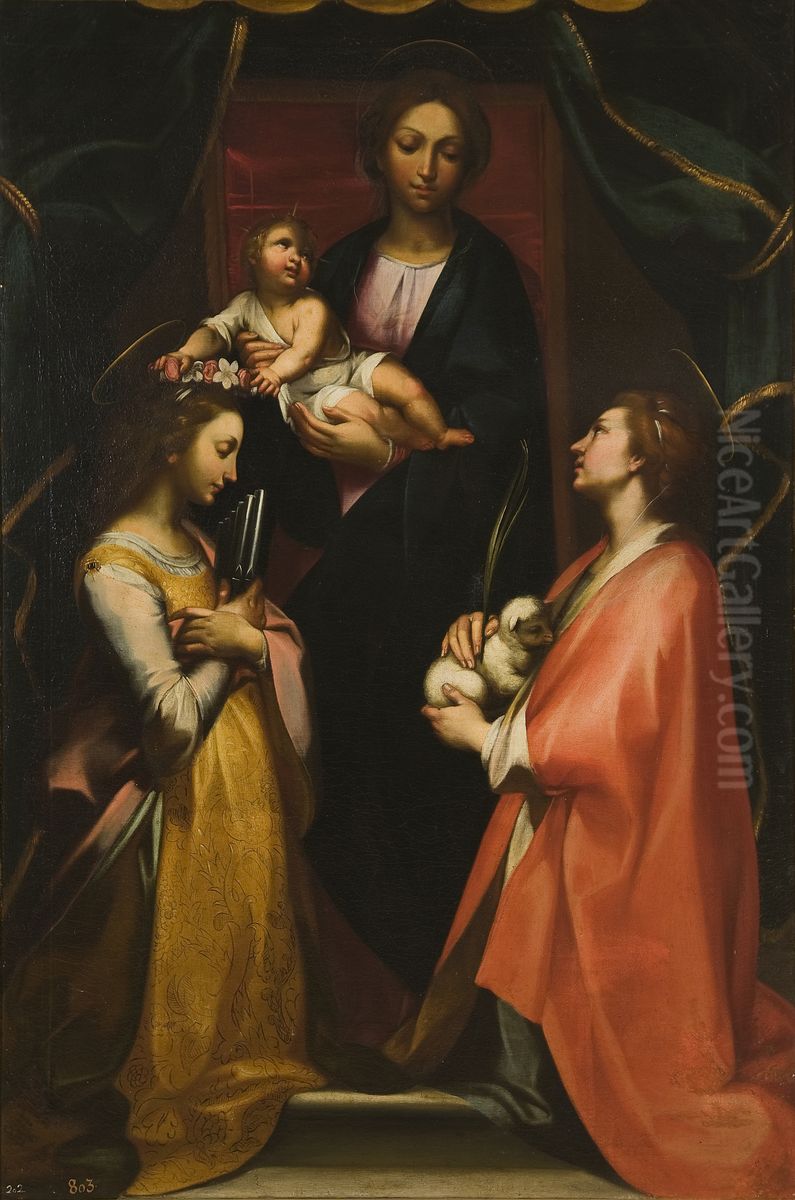 The Virgin and Child with Saints Cecilia and Inez Oil Painting by Francesco Vanni