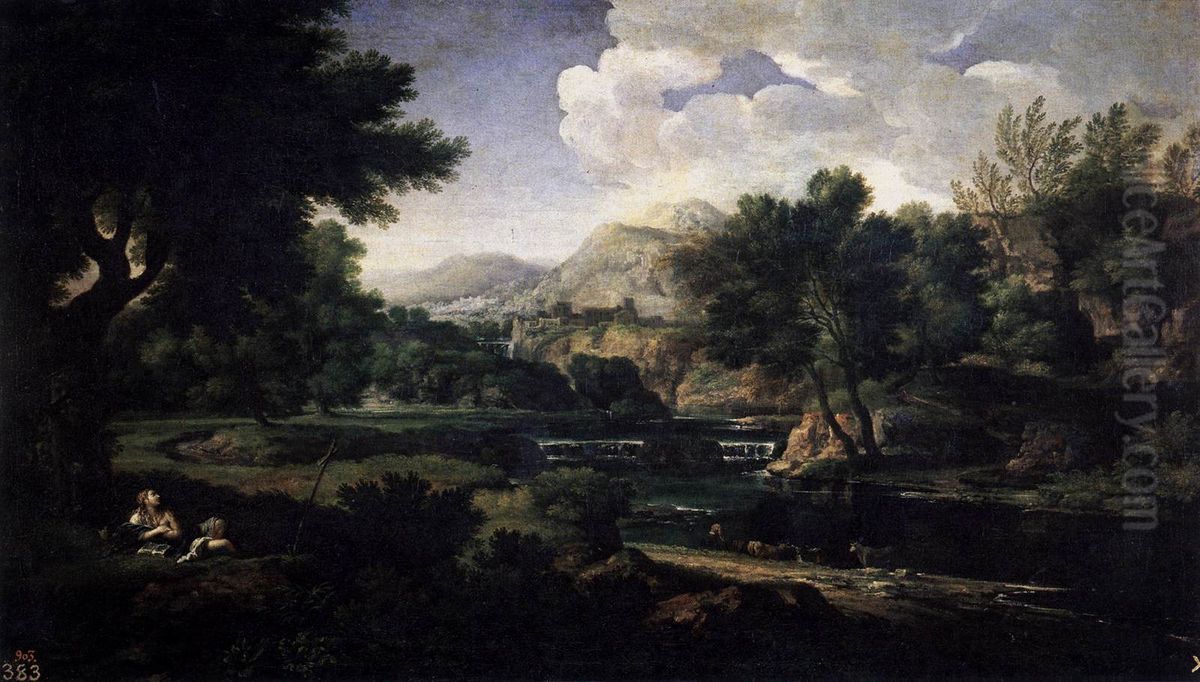 Landscape with Magdalen Worshipping the Cross Oil Painting by Gaspard Dughet