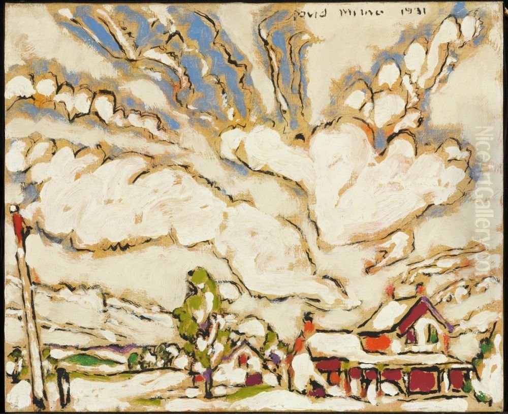 Ollie Matson's House Is Just a Square Red Cloud Oil Painting by David Milne