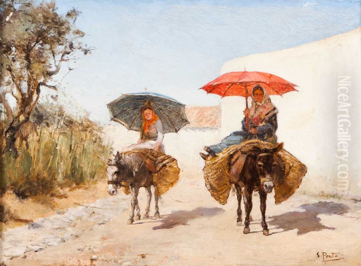 Saloias Oil Painting by Antonio Carvalho de Silva Porto