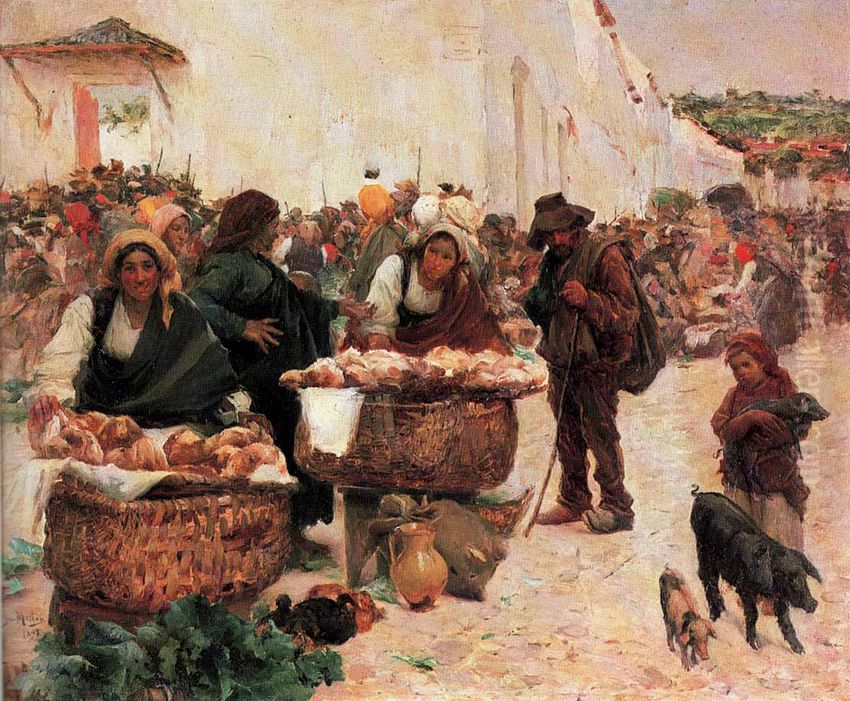 The bakers, a market in Figueiro Oil Painting by Jose Malhoa