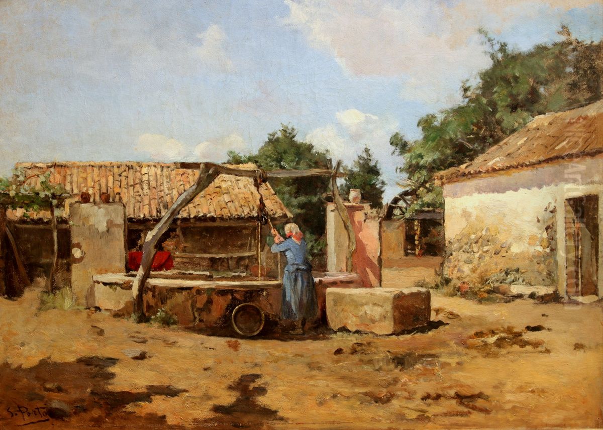 At the well Oil Painting by Antonio Carvalho de Silva Porto
