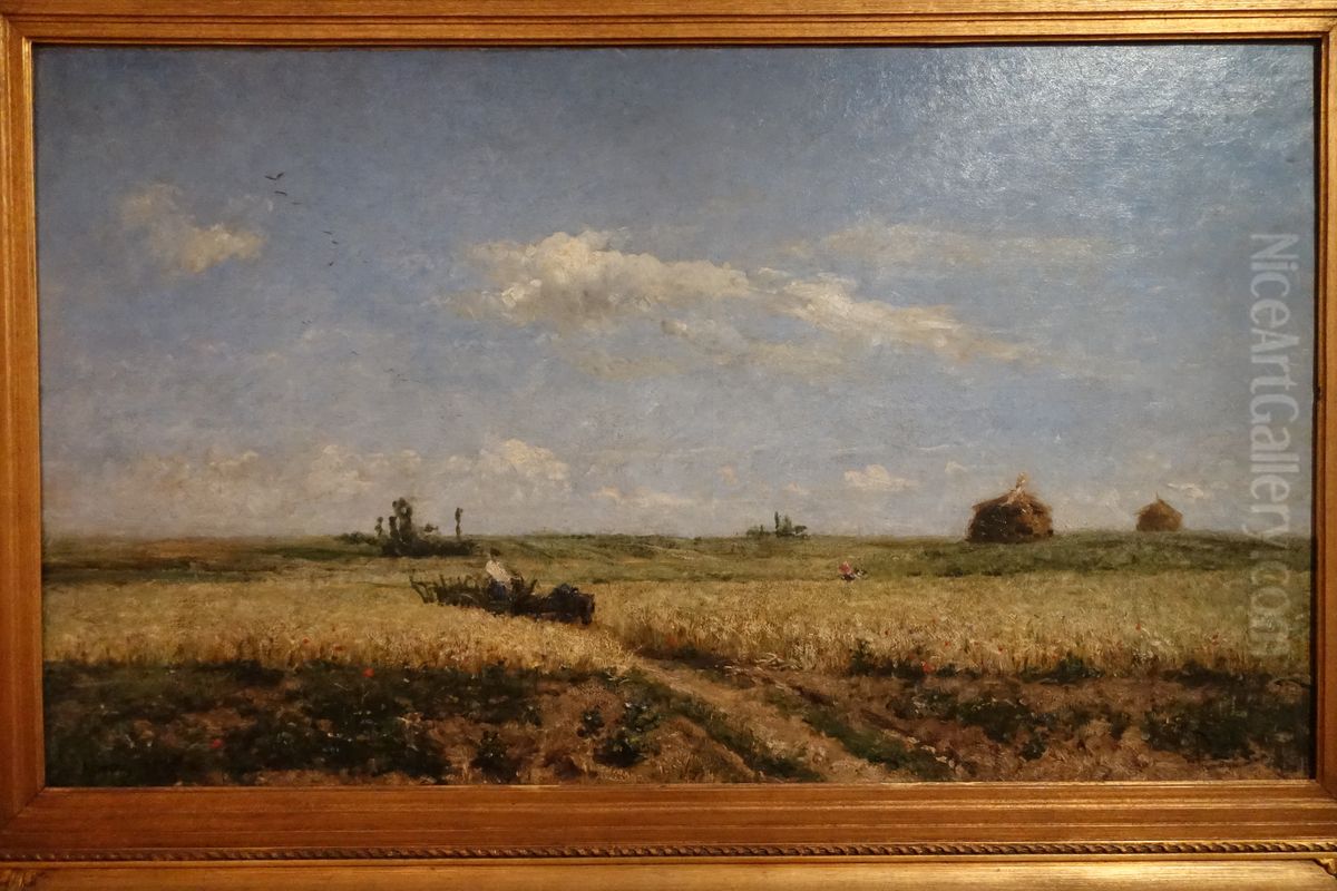 Landscape Representing the Plain Oil Painting by Antonio Carvalho de Silva Porto