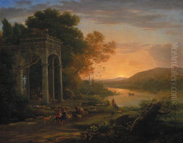 Paysage avec un temple de Bacchus Oil Painting by Claude Lorrain (Claude Gellee)