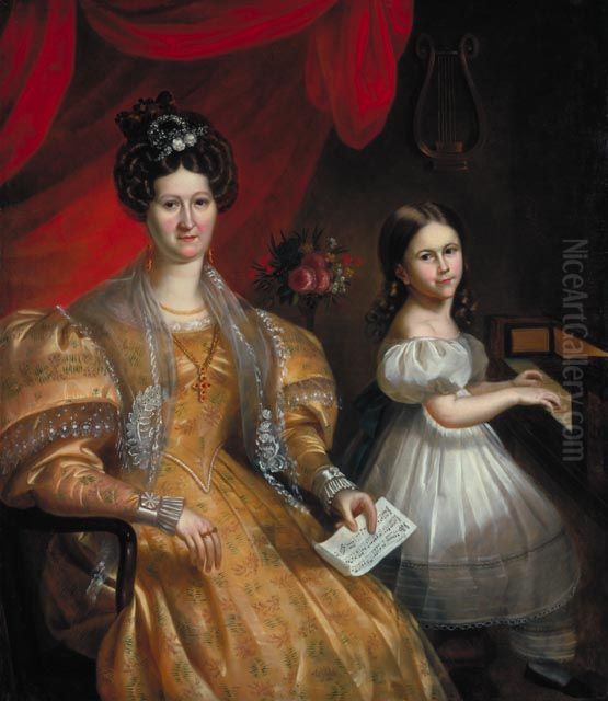 Julie Papineau (nee Bruneau) and her Daughter Ezilda Oil Painting by Antoine Plamondon