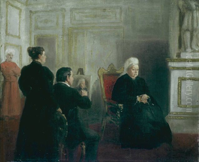The Artist Painting Queen Victoria Oil Painting by Frederic Marlett Bell-Smith