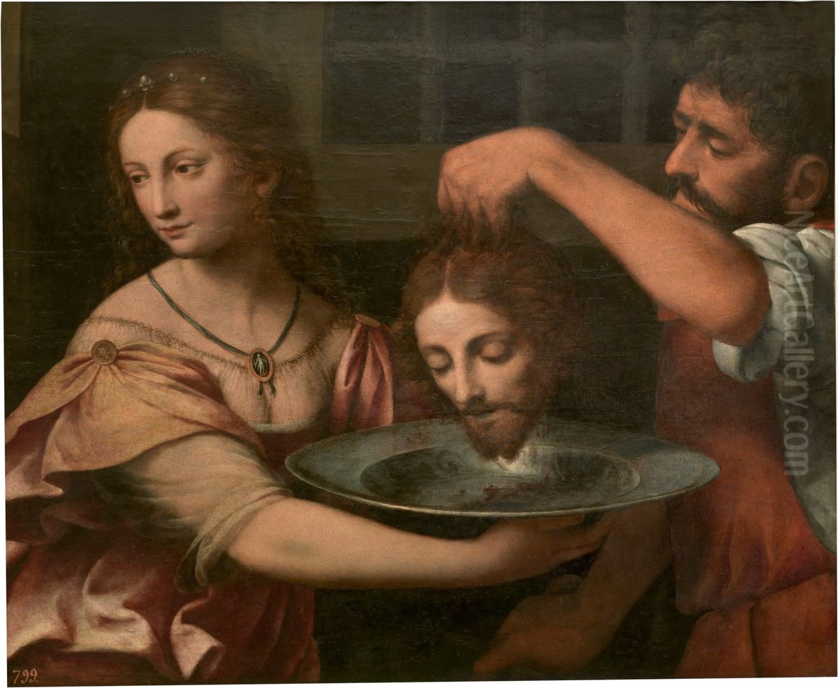 Salome recibiendo la cabeza del Bautista Oil Painting by Bernardino Luini