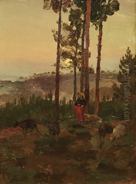 Landscape and Shepherdess Oil Painting by unknown
