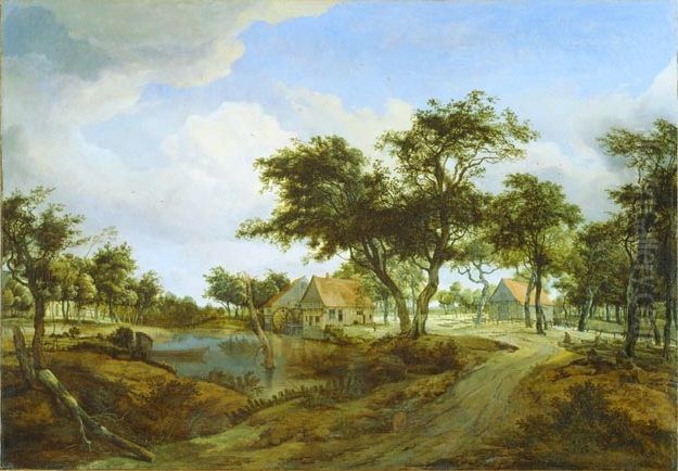 Two Water-mills Oil Painting by Meindert Hobbema