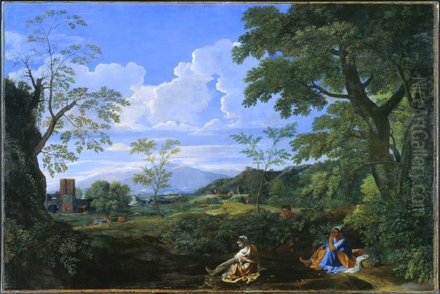 Paysage avec une femme se lavant les pieds Oil Painting by Nicolas Poussin