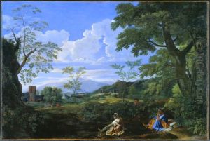Paysage avec une femme se lavant les pieds