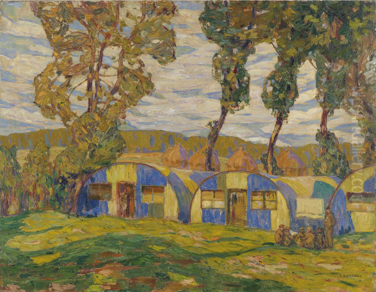 Camouflage Huts, Villers-au-Bois Oil Painting by A. Y. Jackson