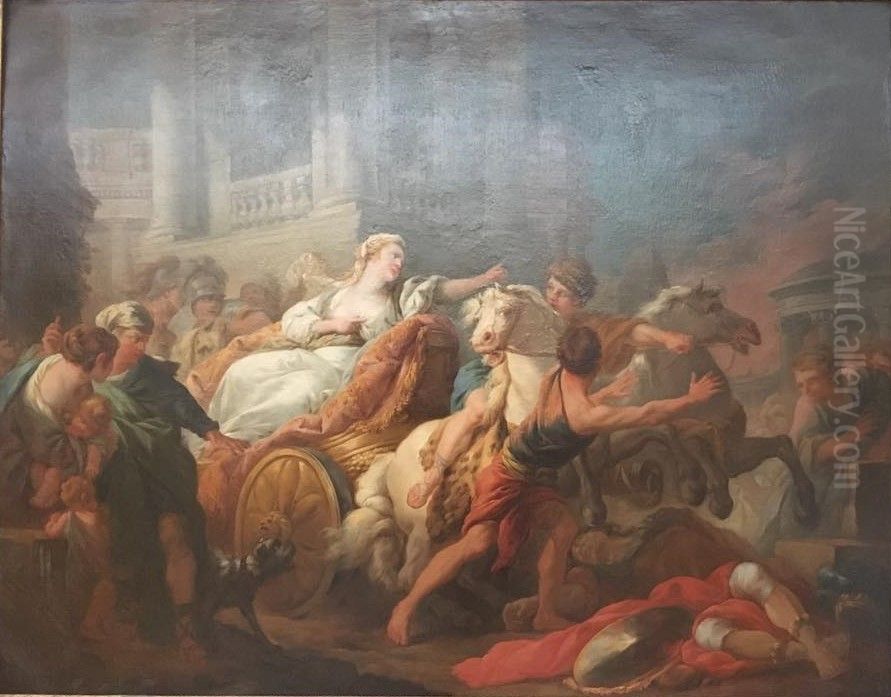 Tullia putting her chariot on her father's body Oil Painting by Francois-Guillaume Menageot