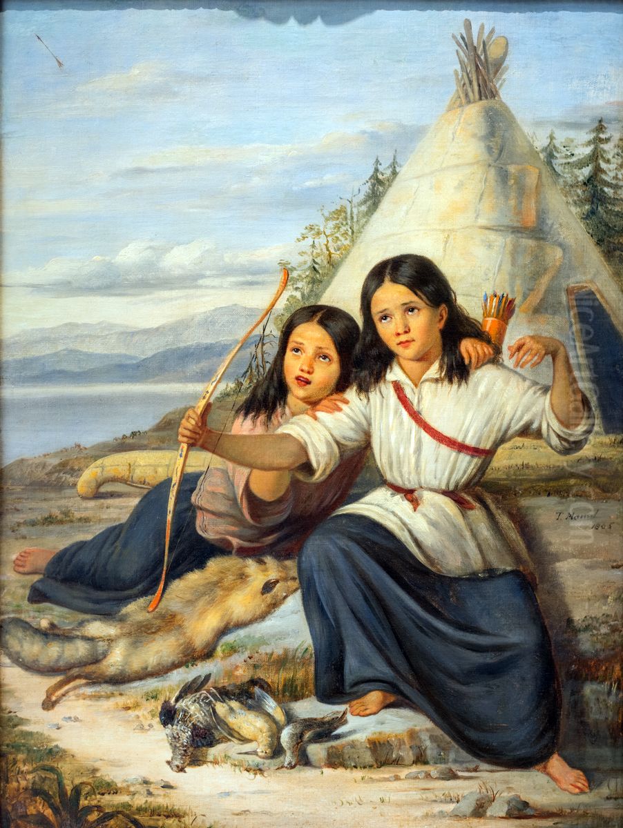 Jeunes Indiennes a Lorette Oil Painting by Theophile Hamel