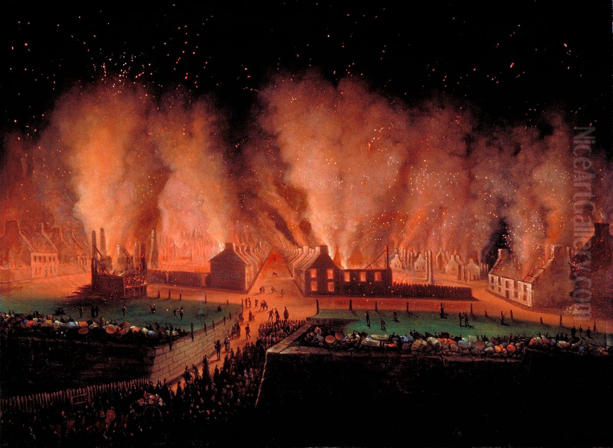 L'Incendie du quartier Saint-Jean a Quebec, vu vers l'ouest Oil Painting by Joseph Legare