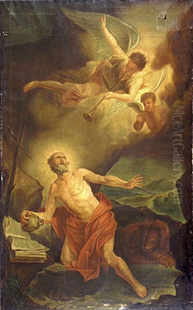 Saint Jerome entendant la trompette du Jugement dernier (La Vision de saint Jerome) Oil Painting by Pierre Dulin