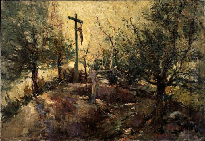 Ruins of Shrine in the Wood Oil Painting by Alfred Bastien