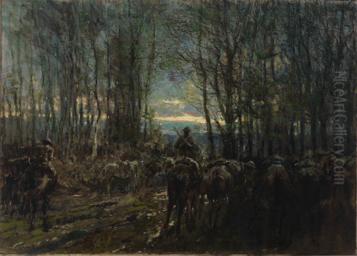 Canadian Cavalry Ready in a Wood Oil Painting by Alfred Bastien