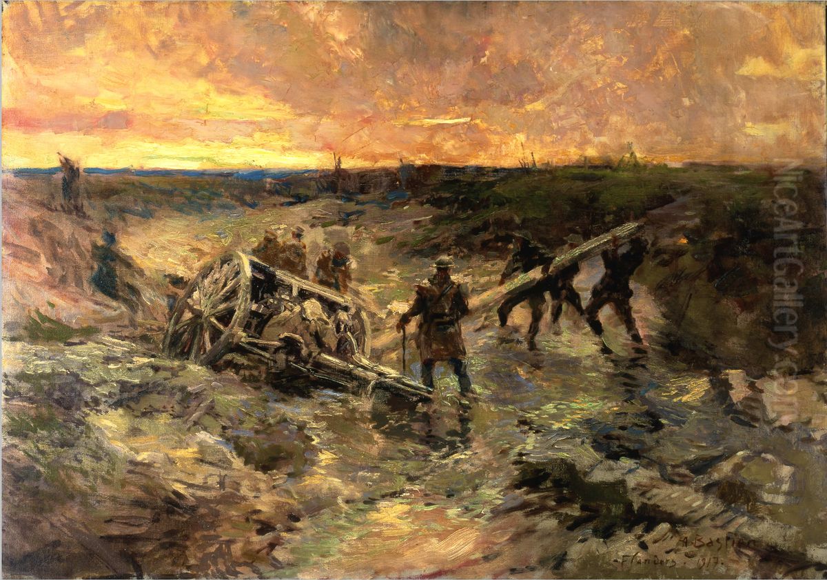 Canadian Gunners in the Mud, Passchendaele Oil Painting by Alfred Bastien
