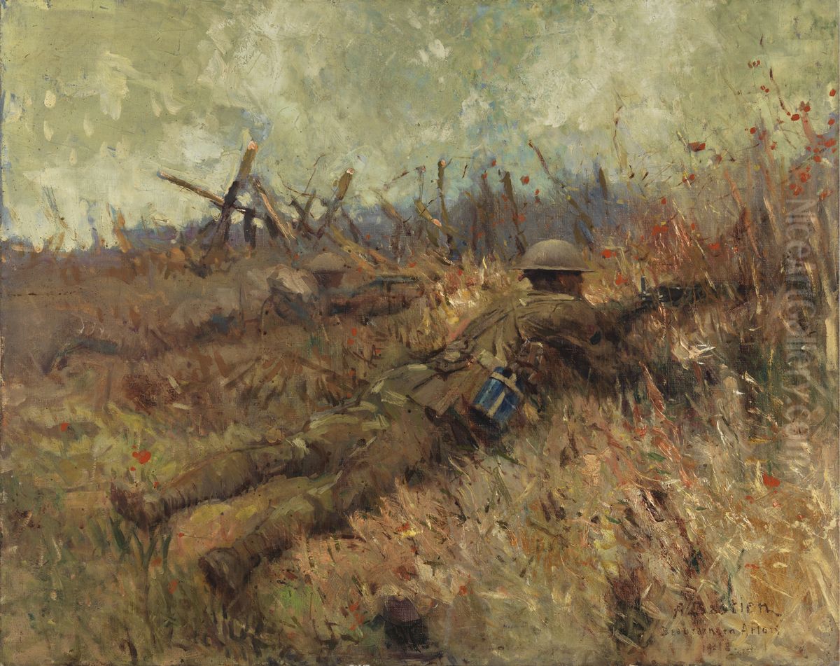 Canadian Snipers, Beaurain-en-Artois Oil Painting by Alfred Bastien