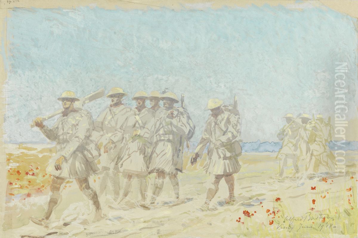 Scottish Canadians in the Dust, Vimy Oil Painting by Alfred Bastien