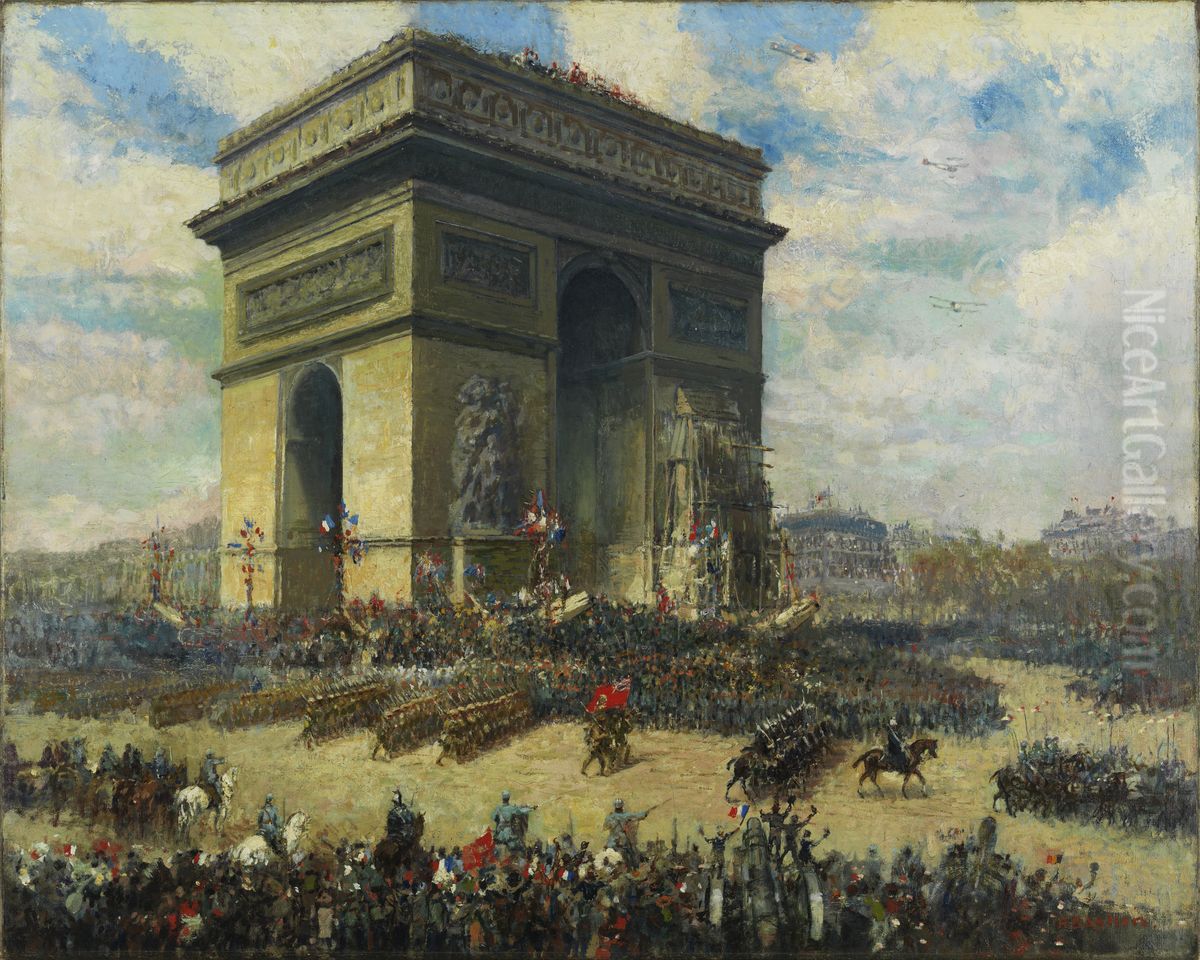 Canadians Passing in Front of the Arc de Triomphe, Paris Oil Painting by Alfred Bastien