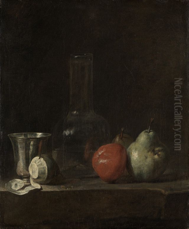 Still Life with Glass Flask and Fruit Oil Painting by Jean-Baptiste-Simeon Chardin