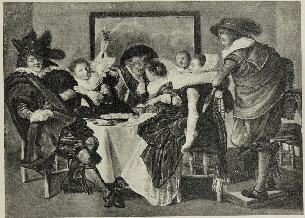 Elegant company at a table in an interior Oil Painting by Dirck Hals